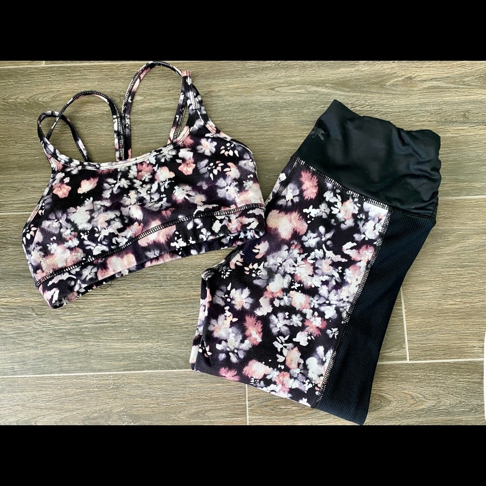 Splendid Black Floral Leggings Sports Bra XS